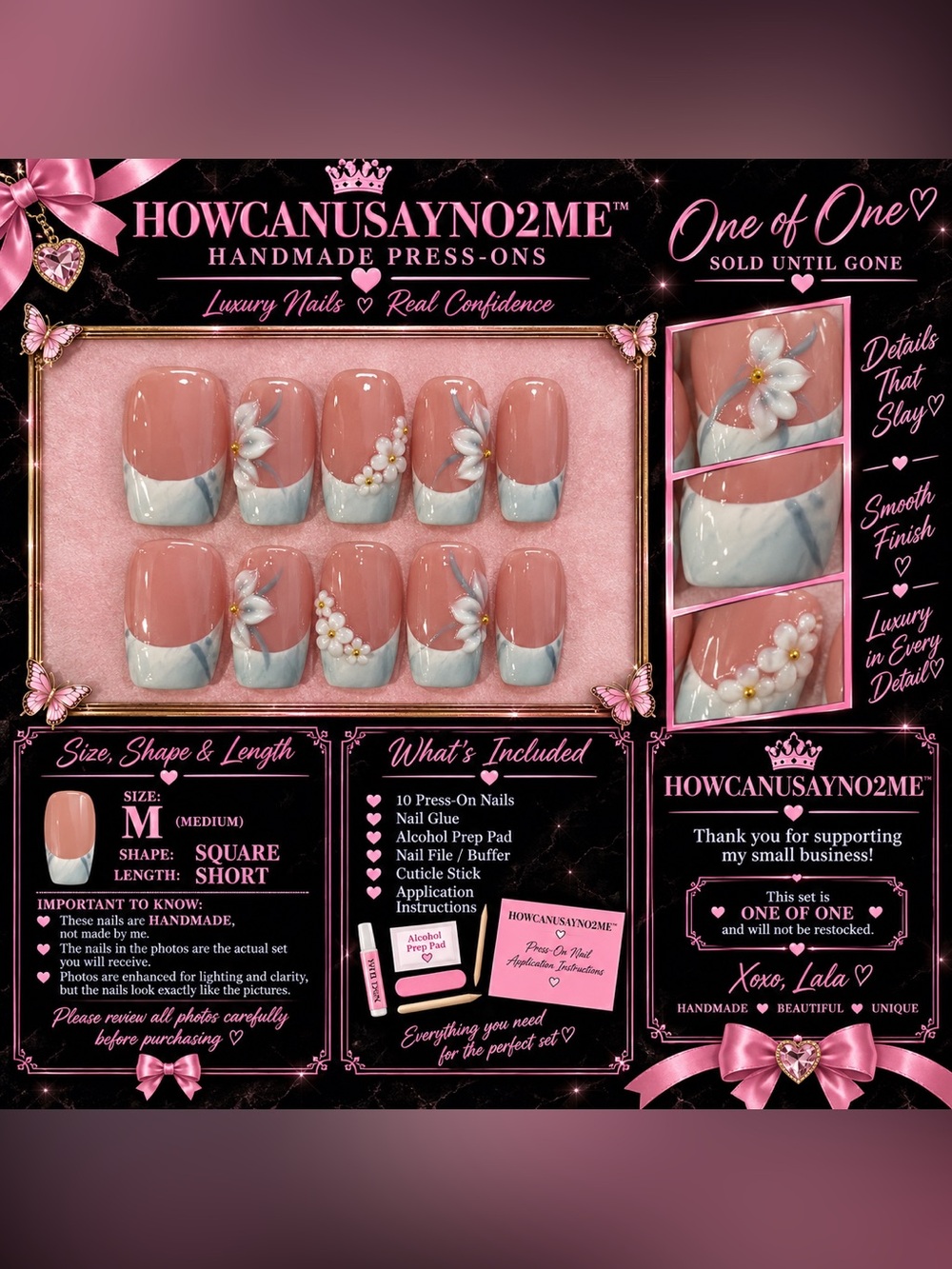 #4 Pink Floral French Press-On Nails